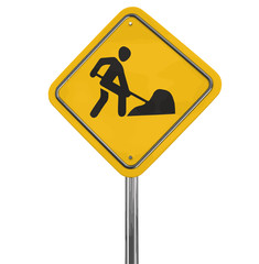 Road work sign. Image with clipping path