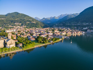 Fototapeta na wymiar Gravedona - Lago di Como - Italy - Chiesa di S. Maria del Tiglio (sec. XII) - Vista aerea 