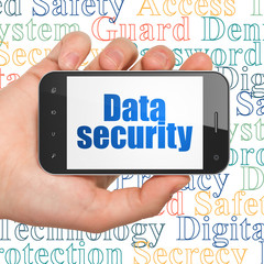 Security concept: Hand Holding Smartphone with Data Security on display