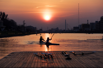 Sunset of boat course
