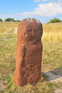 Medieval tombstone BalBal near Tokmok, Kirgistan,
