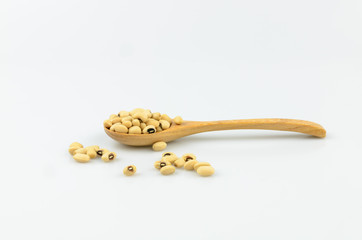 Soybeans on wooden spoon