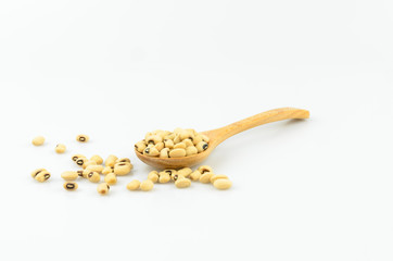 Soybeans on wooden spoon