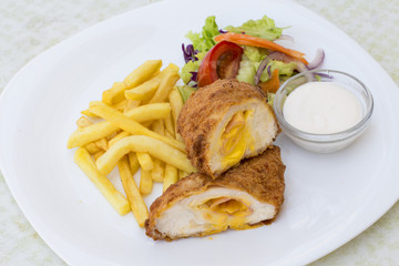 Cordon bleu speciality (rolls with chicken breast, ham and cheddar cheese)
