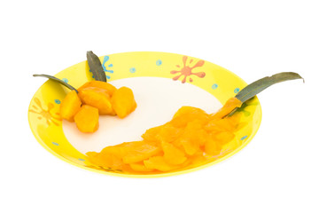 Marian plum in bowl isolated on white background. Mayongchid. Maprang. Marian Plum. Plum Mango