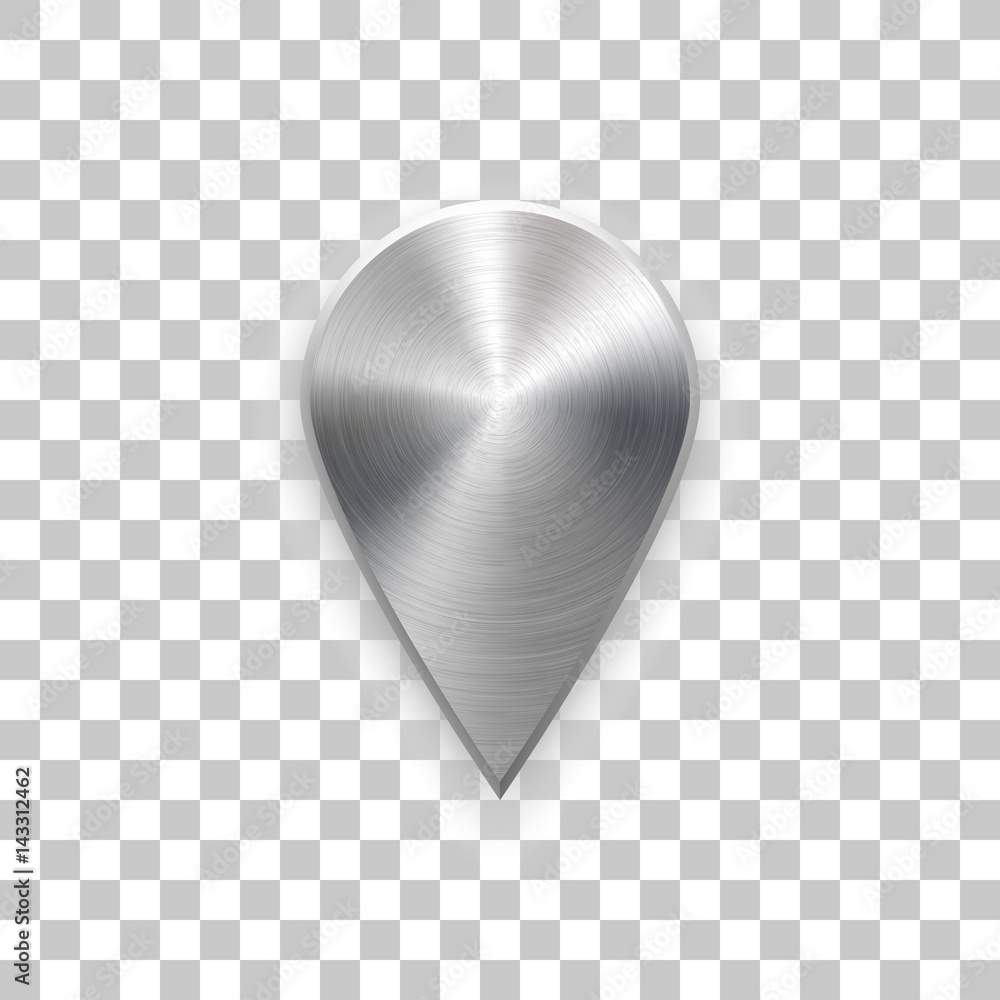 Poster technology map pointer badge, gps button template with metal texture, chrome, steel, silver, realist