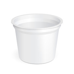 White Cup Tub Food Plastic Container Open For Dessert, Yogurt, Ice Cream, Sour Sream Or Snack. Illustration Isolated On White Background. Mock Up Template Ready For Your Design. Vector EPS10