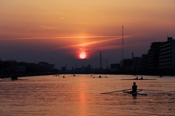 Sunset of boat course