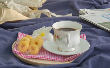 Morning coffee in the bedroom.