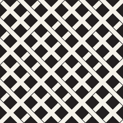 Weave Seamless Pattern. Braiding Background of Intersecting Stripes Lattice. Black and White Geometric Vector Illustration.