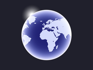 Earth is a planet in space and a sunbeam. Vector illustration