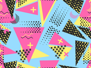 Memphis seamless pattern. Geometric elements memphis in the style of 80's. Vector illustration.