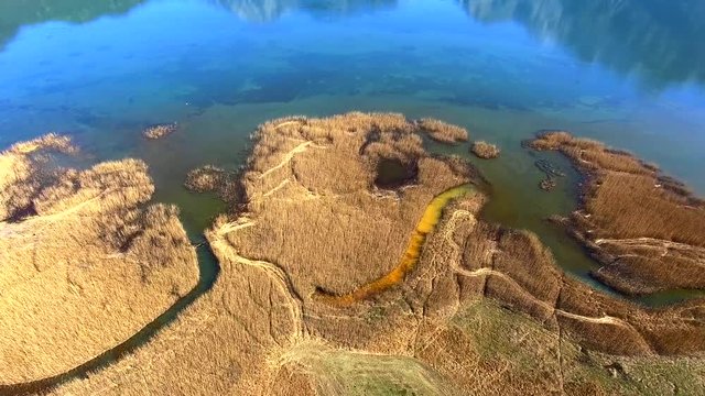 Aerial 4k - Riserva Naturale di Pian di Spagna - Trivio di Fuentes - Lombardia - Canneto