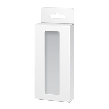 White Product Package Box With Window Illustration Isolated On White Background. Mock Up Template Ready For Your Design. Product Packing  