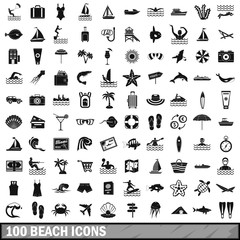 Fototapeta premium 100 beach icons set, simple style 