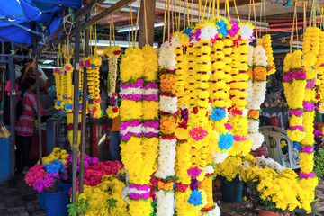 Flower stall selling garlands for Indian