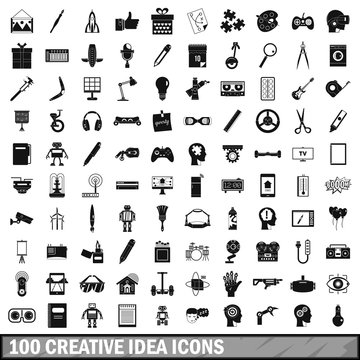 100 creative idea icons set, simple style 