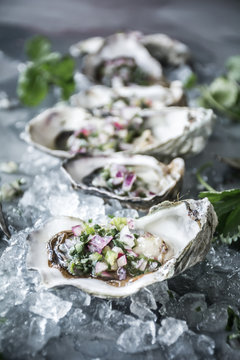 Oysters with Serrano-Cilantro Mignonette