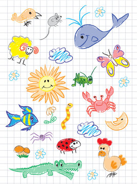 Vector elements of design stylised under children's drawing a pe