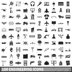 100 engineering icons set, simple style 