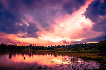 High angle view. Cloud mountain sky. Sunrise, sunset