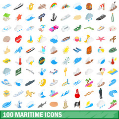 100 maritime icons set, isometric 3d style