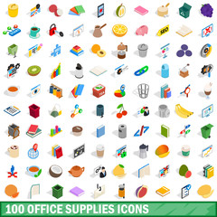 100 office supplies icons set, isometric 3d style