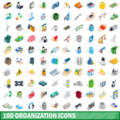 100 organization icons set, isometric 3d style