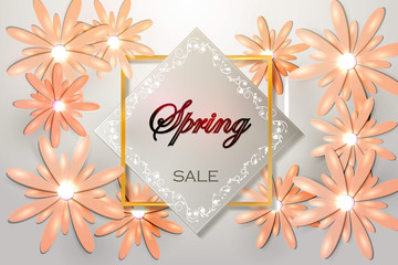 Spring sale background with beautiful  flower. Vector illustration.