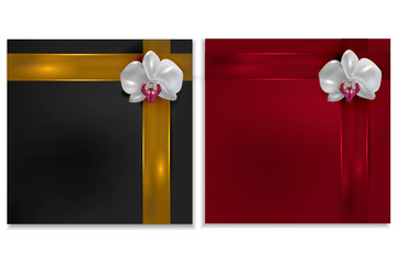 modern invitation, greeting card with orchid flower. 
Vector illustration