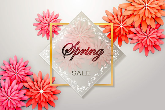 Spring sale background with beautiful  flower. Vector illustration.