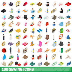100 sewing icons set, isometric 3d style