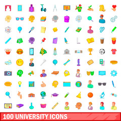 100 university icons set, cartoon style