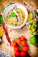 Herring fish, fillet in oil - healthy diet based on feeding with fish meat