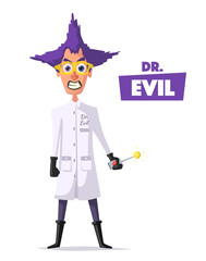 Crazy scientist. Funny character. Cartoon vector illustration.