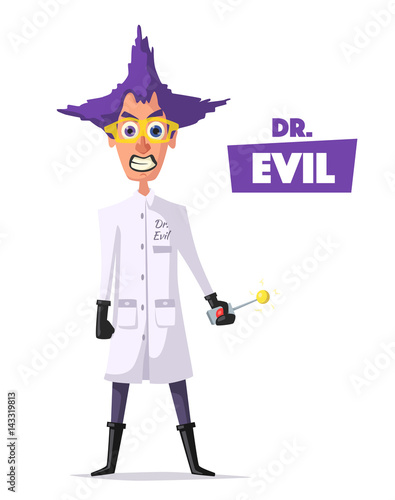 "Crazy scientist. Funny character. Cartoon vector illustration." Stock