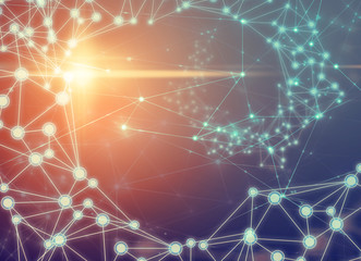 ai brain system data connecting to analysis , light internet social network background, illustration of global web with link to electric information, cyber with group of security, hacker online to net