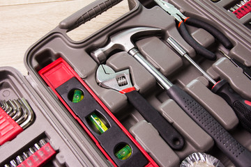 Fototapeta premium Assorted tools on wooden table