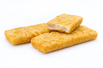 Fish fingers on the white background.
