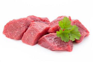 fresh meat on slice on the white background.