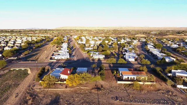 Aerial of a neighborhood in a desert suburb
