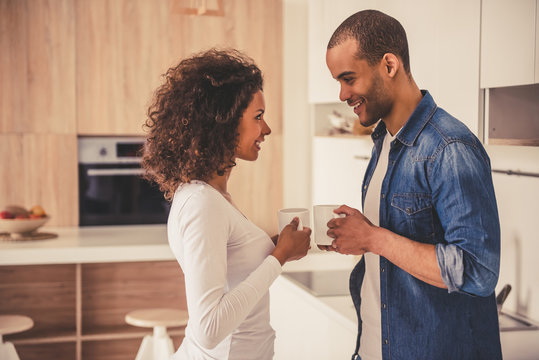 Afro American couple in kitchen