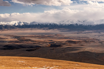 mountains aerial view clouds snow autumn