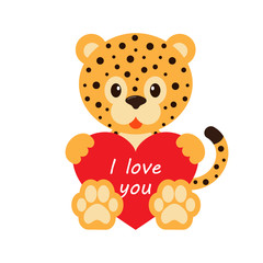 cartoon leopard and heart with text
