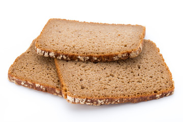 Slices of rye bread isolated on white background.