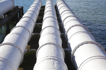 A close up of large sewage pipes