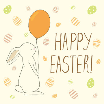 Easter greeting card with easter eggs and bunny doodles. Hand lettering