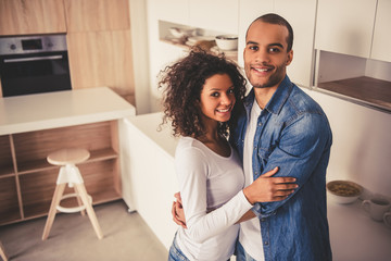Afro American couple in kitchen
