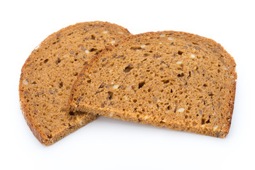 Slices of rye bread isolated on white background.