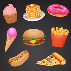 Fast food vector icon set.